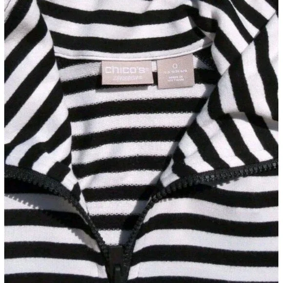 ZENERGY CHICOS Black White Striped Zip Knit Neema Jacket Top 0 US Womens  Casual - Picture 3 of 16
